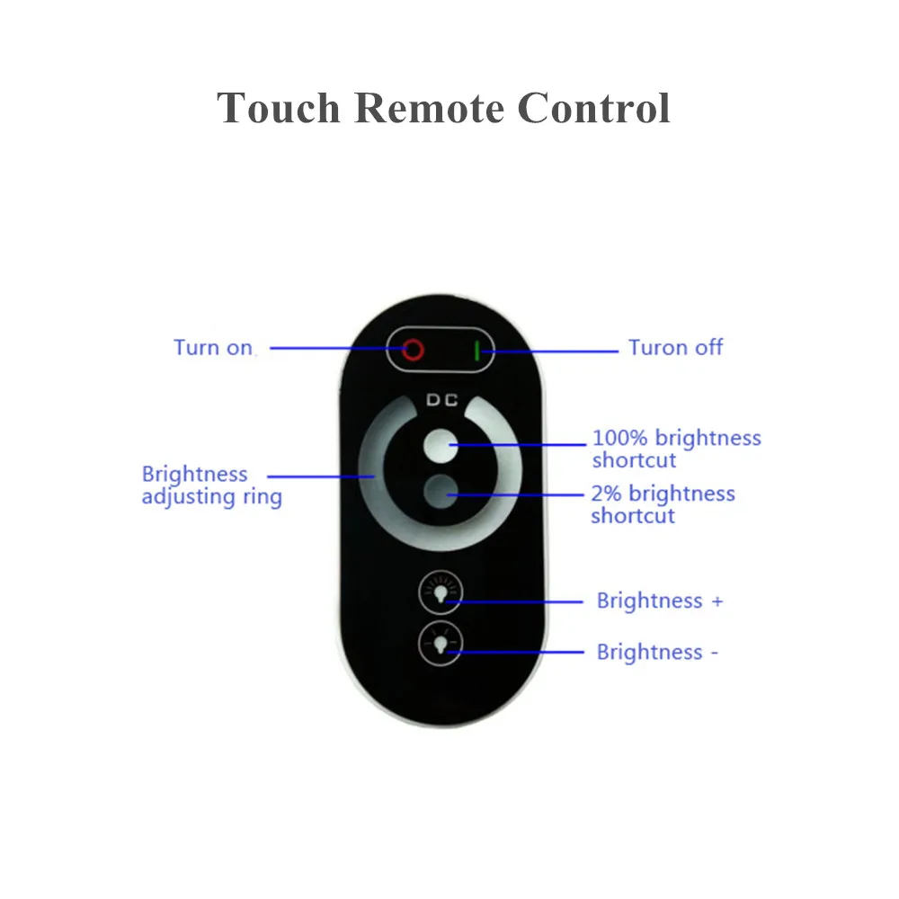 Touch Dimmer Single Color LED Controller DC12V 24V 8A 2 Channel Wireless RF Remote Controller for Single Color LED Strip Lights