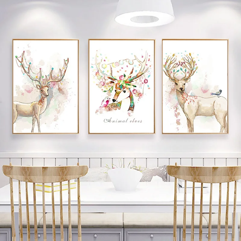 

Art Canvas Painting Nodic Abstract Colorful Elk Beautiful Antlers Modern Print Pictures For Living Room Bedroom Decoration