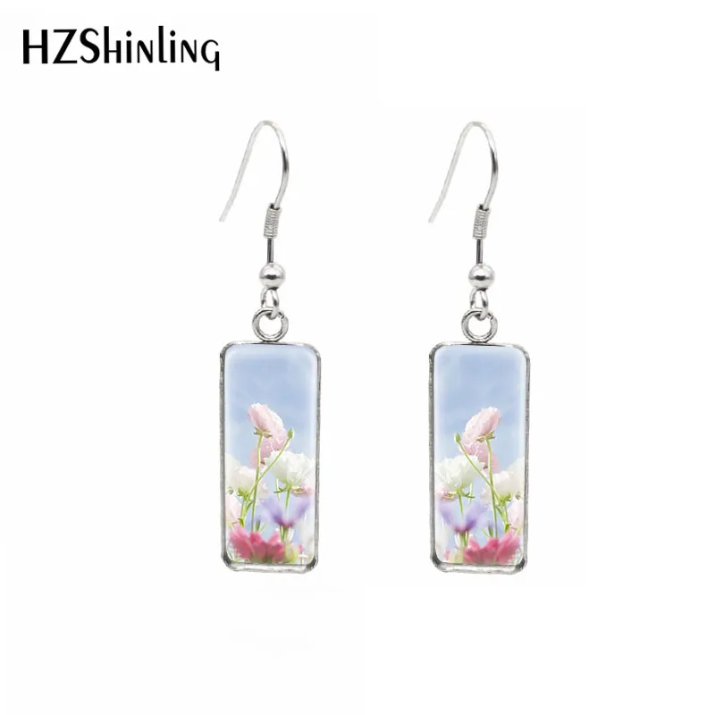 2020 Flowers Roses poppies Sakura Sweet Girls\' French Hook Earrings Glass Pendants Jewelry for women