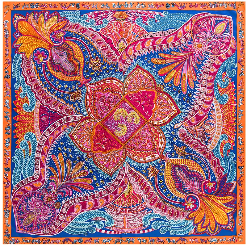 Foulard carré en sergé pour femme, bandana, écharpe, châle, paisley, hijab, enveloppes, dames, marque de luxe, mode, 130cm