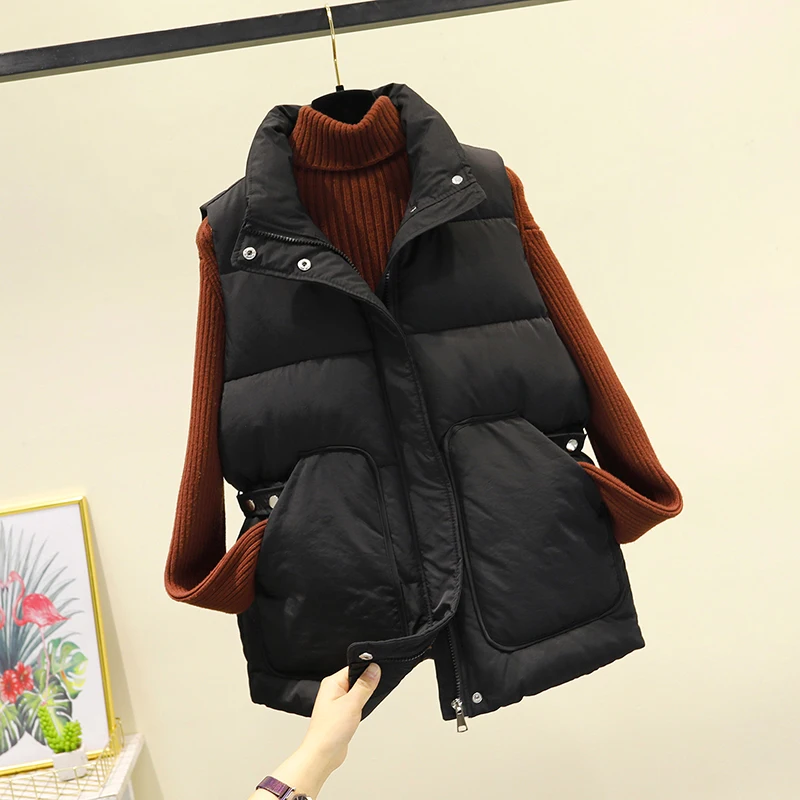 2024 primavera outono preto recortado colete casaco feminino moda quente sem mangas parkas gola alta feminino casual outerwear topo