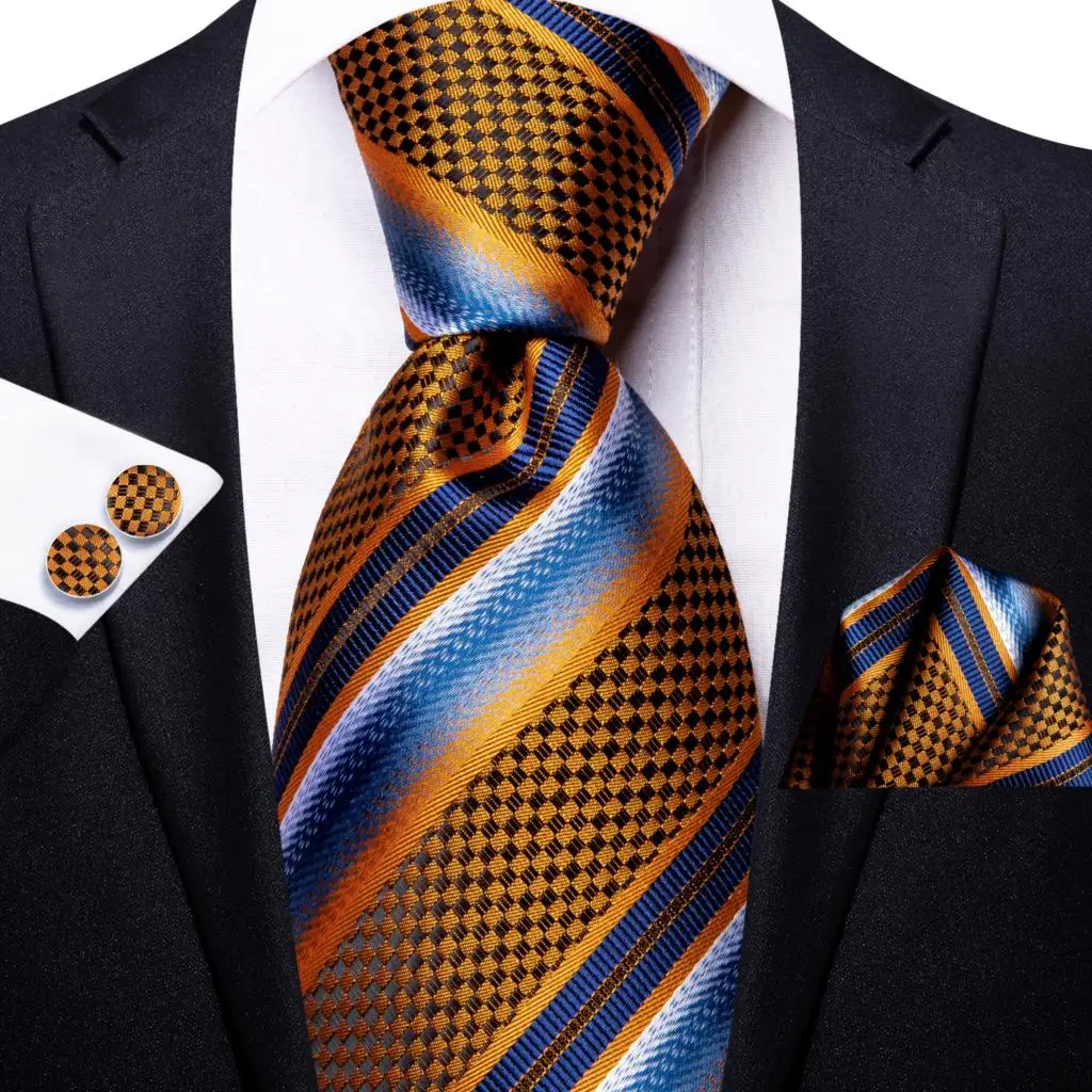 Orange Blau Gestreiften 2023 Neue Elegante Herren Krawatte Herren Luxus Marke Krawatte Für Männer Business Handky Manschettenknöpfe Hallo-Krawatte designer