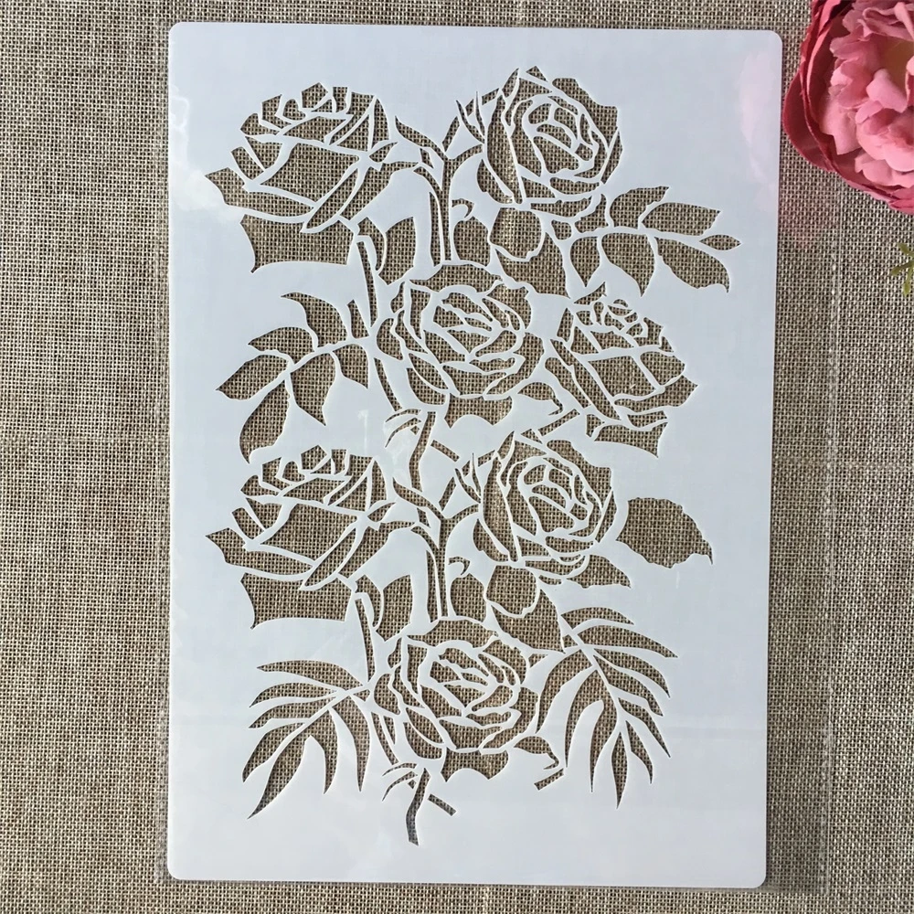 A4 29cm Rose Flower Plants DIY Layering Stencils Wall Painting Scrapbook Coloring Embossing Album Decorative Template