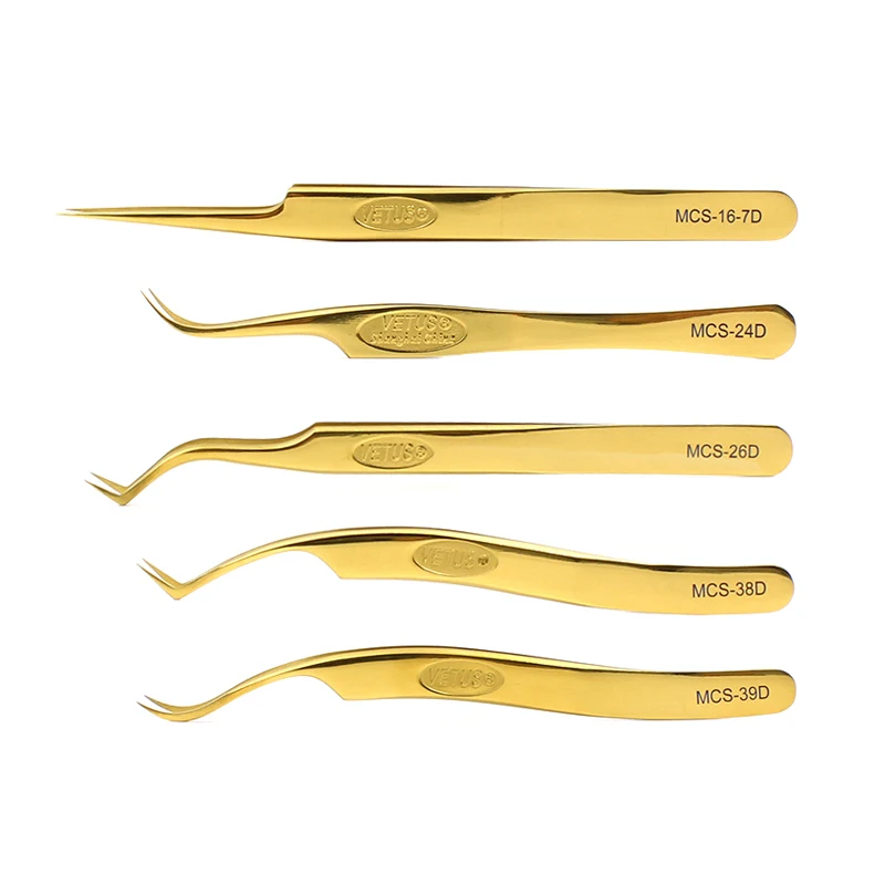 100% Vetus New Lettering Series Golden Tweezers Premium Beauty Makeup Tweezers For Build 3D 6D Eyelash