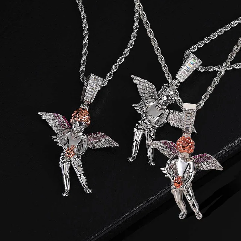 

Hip Hop AAA+ CZ Stone Paved Bling Iced Out Take Wine Bottle Angel Pendants Necklaces for Men HIPHOP Rapper Jewelry Drop Shipping