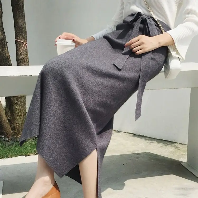 

Knitted Skirt Long High Waist Autumn and Winter Wool Woman Skirts Mujer Faldas Saias Mulher