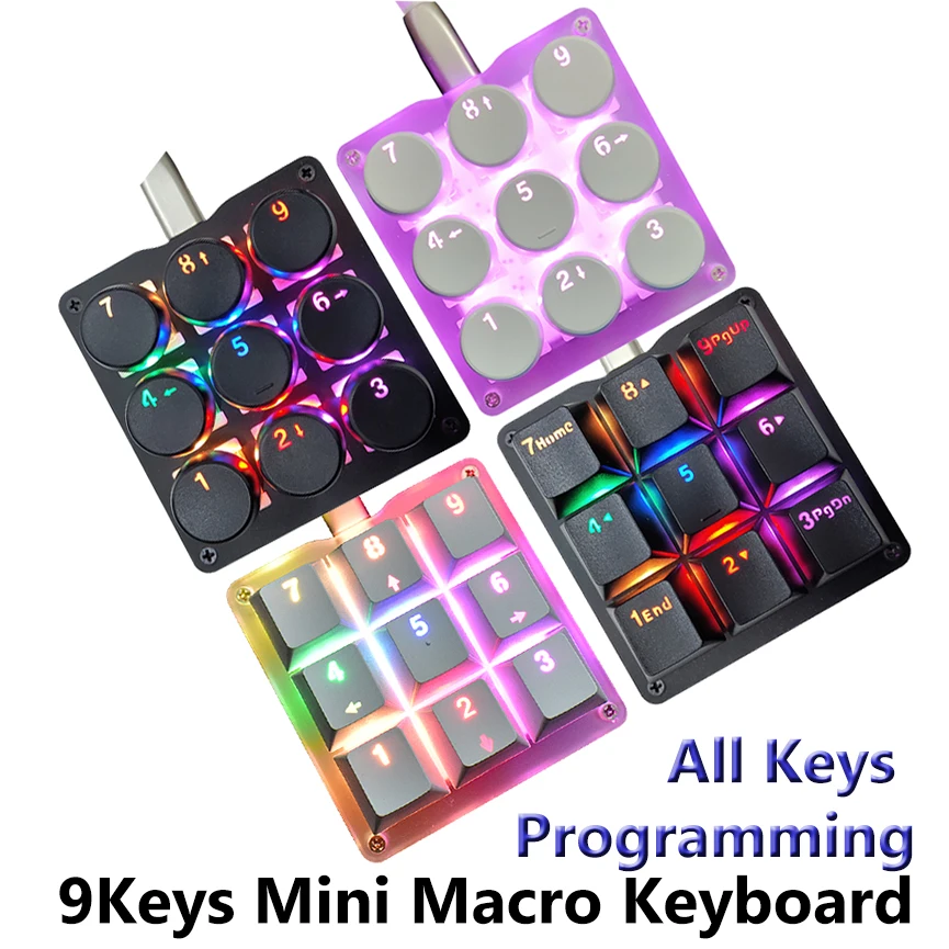 

One Handed Macro Mechanical Keyboard, RGB LED Backlit Portable Mini One-Handed Mechanical Gaming Keypad Keyboard 9 Fully Program