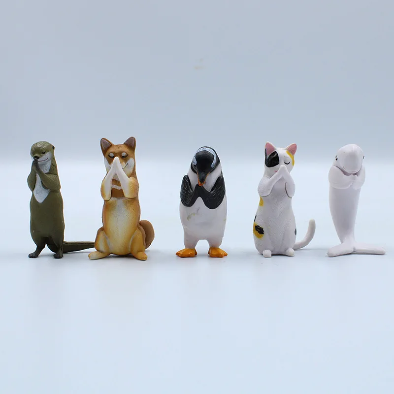 5pcs/set Gassho Pray Animal Action Figures Dolls Cat Dogs Penguin Dolphin Ornaments Toys for Children Kids Gifts