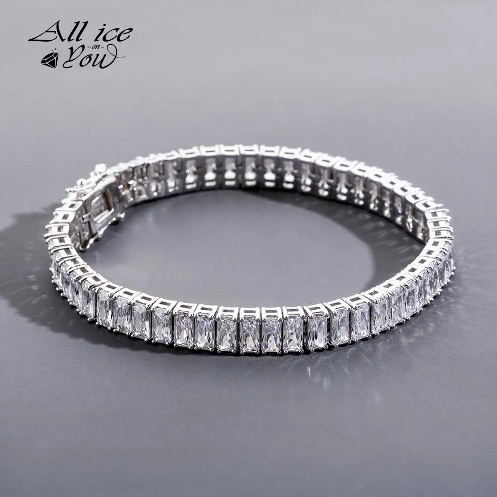 ALLICEONYOU New 8mm Width High Quality Hip Hop Tennis Large SquareCuban Bracelet Iced Out Bling CZ Jewery For Women Gift