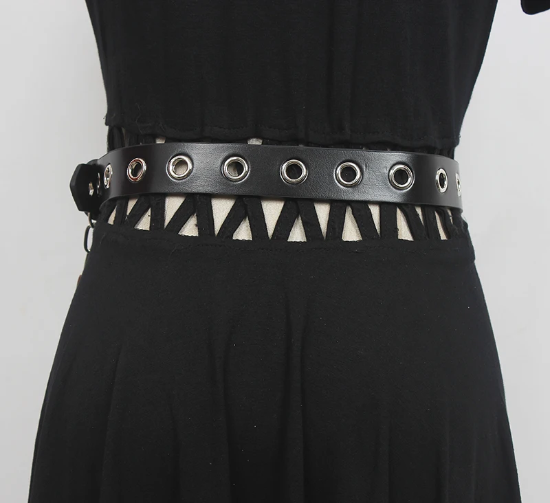 Women's Runway Fashion Genuine Leather Metal Chain Cummerbunds Female Dress Corsets Waistband Belts Decoration Narrow Belt R2832