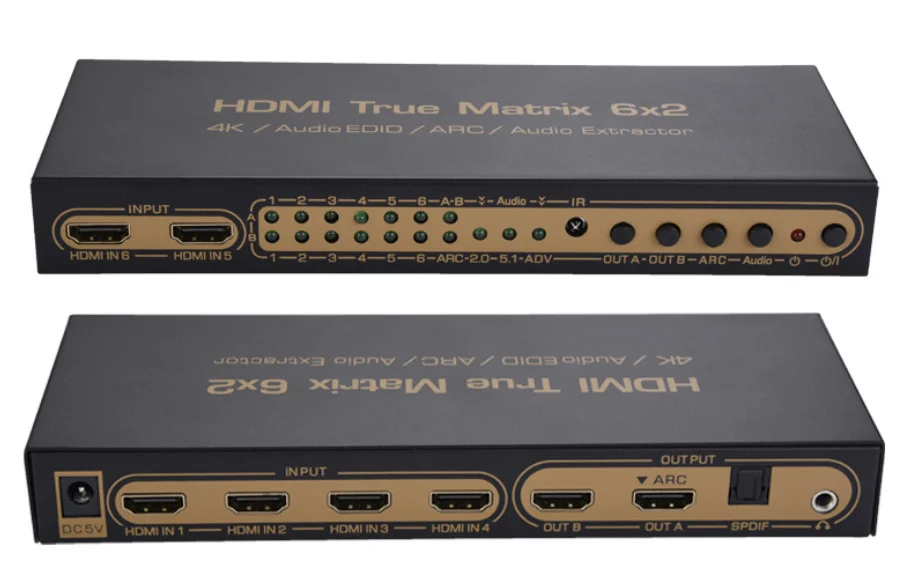 6 Trong 2 Cổng Ra HDMI Ma Trận Hỗ Trợ 4K X 2K 3D 6X2 HD Video Chuyển Đổi Quang Học sợi 5.1 Hình Trong Hình Vòng Cung