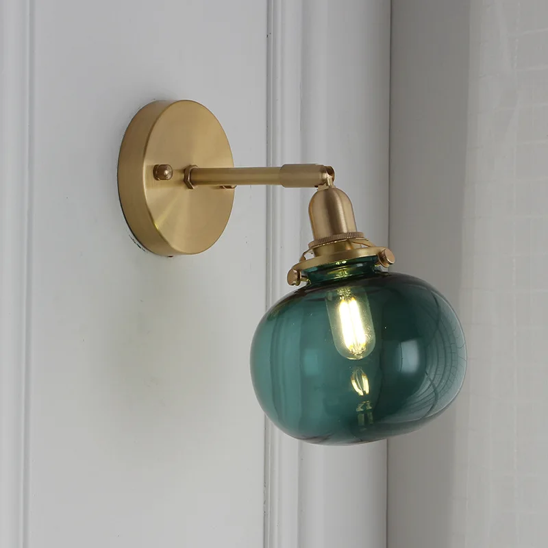 

Nordic Japanese Style Copper Wall Lamp Bedroom Bathroom Mirror Light Modern Glass Ball Wall Lights Fixtures Stair Lighting WF109