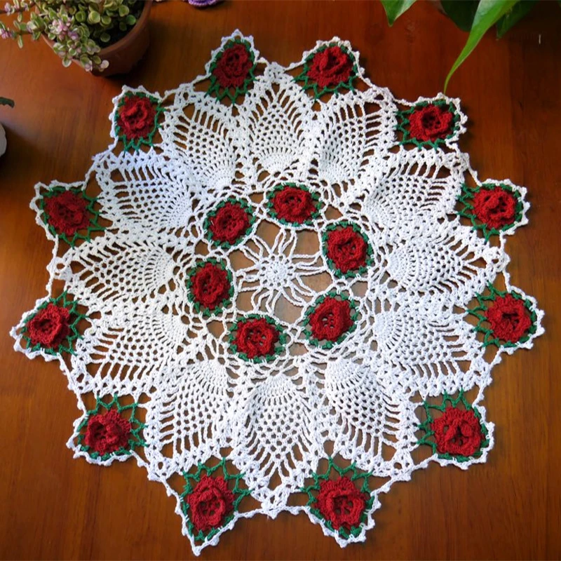 45CM Elegant Cotton Handmade Placemat Cup Coaster Mug Kitchen Wedding Table Place Mat Cloth Lace Crochet Tea Coffee Doily Pad