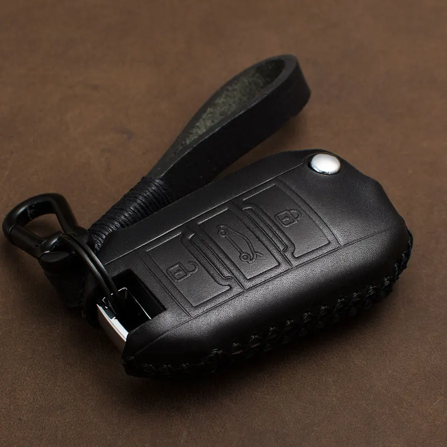 

1 PCS Genuine Leather Car Key Case Cover For Peugeot 206 207 208 306 307 308 407 408 508 2008 3008 301 308S Key Cover