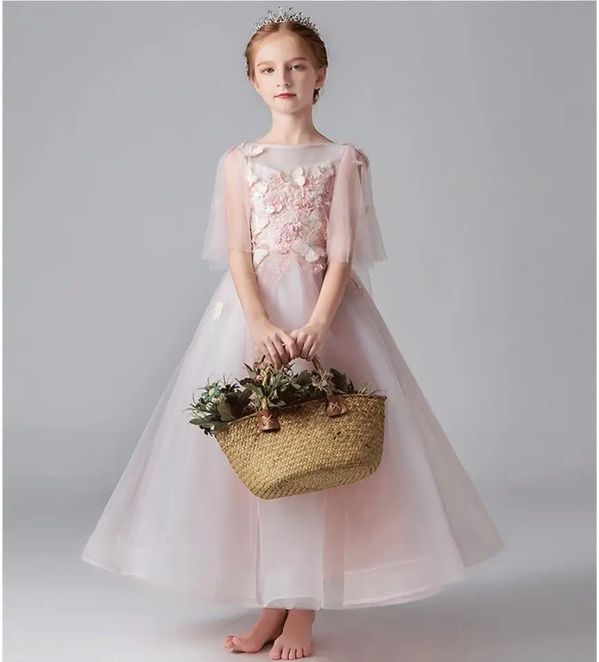 Elegant Appliques Lace First Communion Dress Long Trailing Kids Children Pageant Prom Wedding Princess Gown Flower Girl Dresses