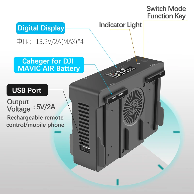 For DJI Mavic Air Drone Battery 5 IN 1 Multifunction Balance Digital Display Home Charger Hub Car Charger Adapter Accessories