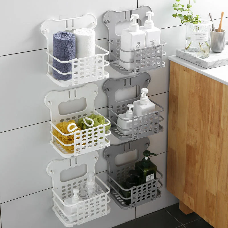 

1Pc Bathroom Drain Rack Wall-mounted Non-perforated Foldable Storage Basket Kitchen Seasoning Bottle Storage Basket Storage Rack