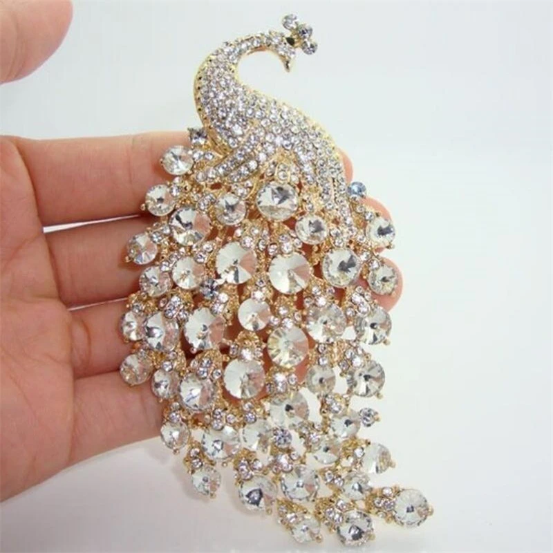 Rhinestones Peacock Brooches for Women\'s Luxury Clothing Accessories Elegant Banquet Wedding Jewelry Female Pin