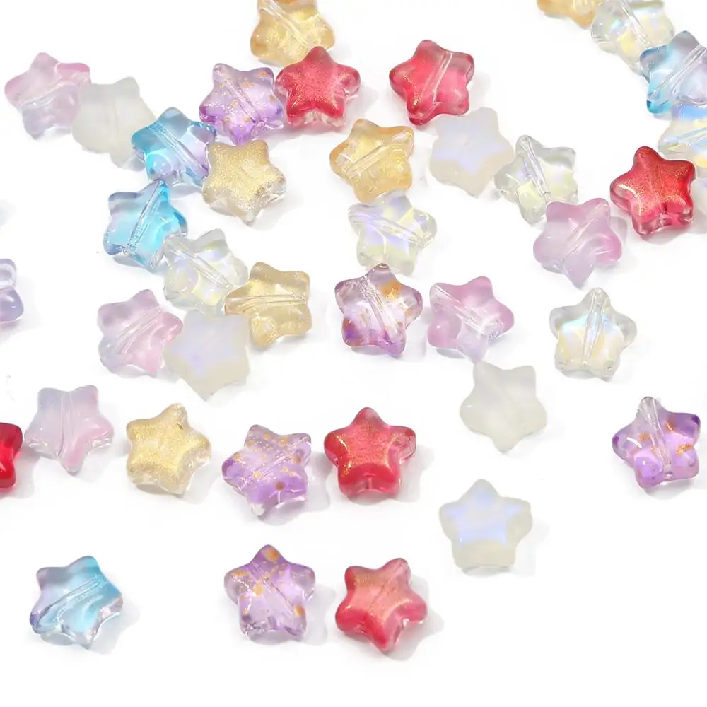 10pcs Five Star Gold Dust Glass Beads Rainbow Spacer Beads For DIY Handmade Bracelet Earrings Necklace Jewelry Making