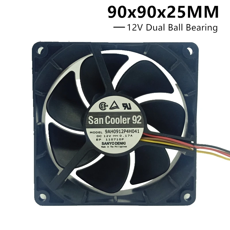 

Original Sanyo Dual Ball Bearing 9025 9cm 90mm Cooling Fan 12V 0.17A 9AH0912P4H041 4PIN PWM