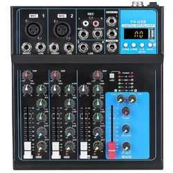F4 4 Channel Audio Mixer Sound Professional Mixing Console with Bluetooth USB Recording 48V Phantom Power