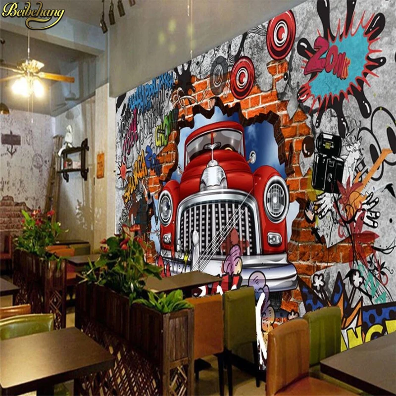 

beibehang papel de parede Custom wall paper mural retro nostalgic European 3D brick wall car graffiti large mural 3d wallpaper