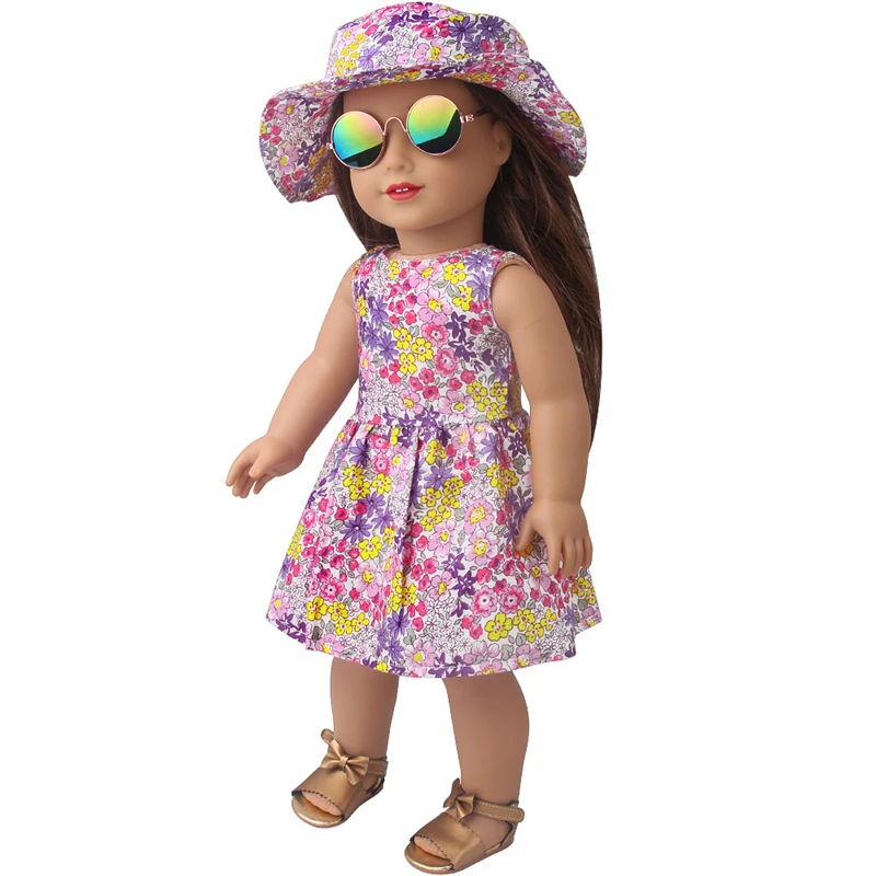 18 Inch Doll Dress Summer 43cm Fashion Doll Sun Hat  For American Girl Dolls  Furniture for Dolls Lovely Leisure Time Dress