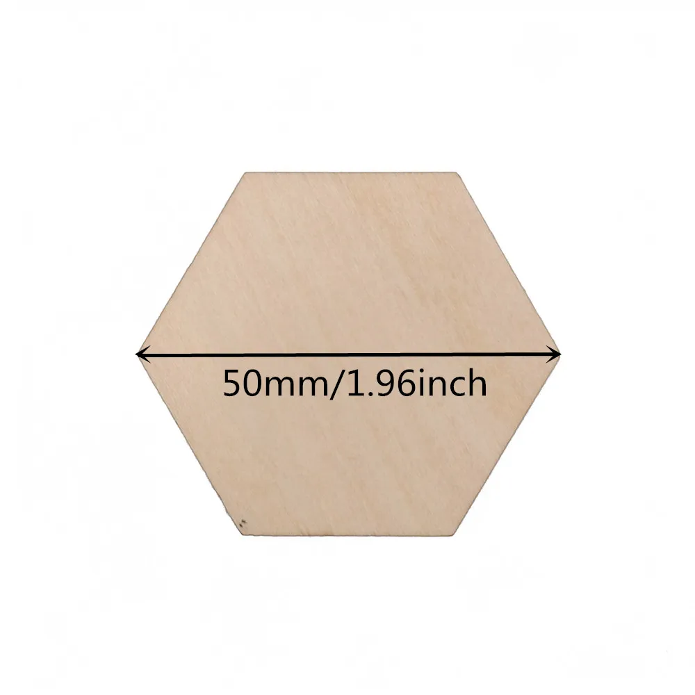 10-60mm Unfinished Wood Cutout Shapes Hexagon Shape Wooden Slices Blank Name Tags Gift Tags for Party Wedding Home Decoration