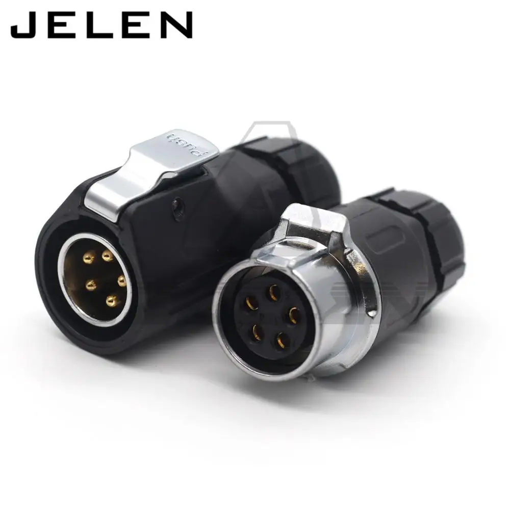 XHE20  M20 Aviation Male Wire Cable Conector 5Pin Female Cable Connector Set Black Plastic Connector Gland IP67  30A