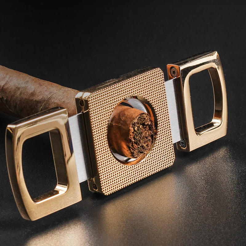 Double Blades Gold Cutter Cigar Knife Pocket Classic Steel Scissors Cigar Guillotine Cigar Accessories