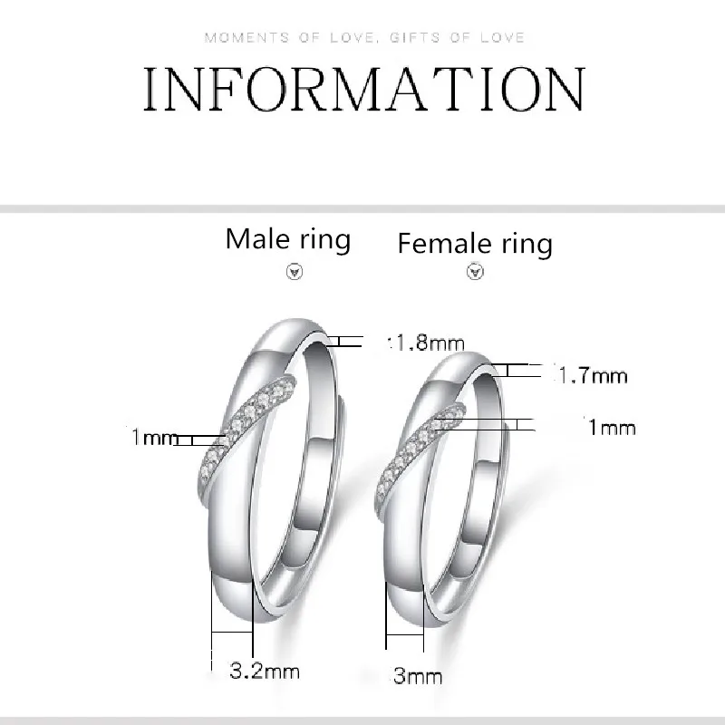 Koreaanse Versie Van Creative Accessoires S925 Sterling Zilver Ingelegd Aaa Zirkoon Paar Ring Mannen En Vrouwen Een Paar Mode