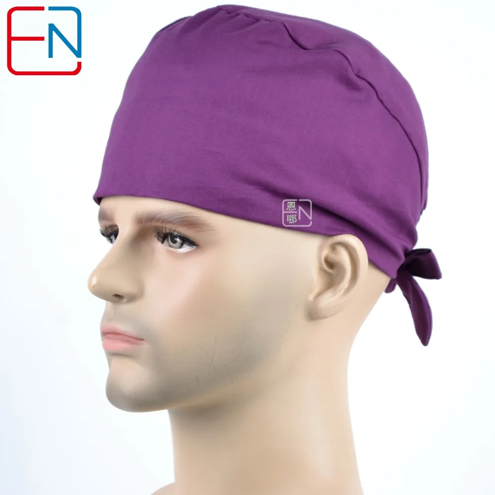 

Hennar 35% cotton 65% polyester Scrub Caps New Adjustable scrubCaps Purple Print With Sweatband Cotton vet Clinic Caps Unisex