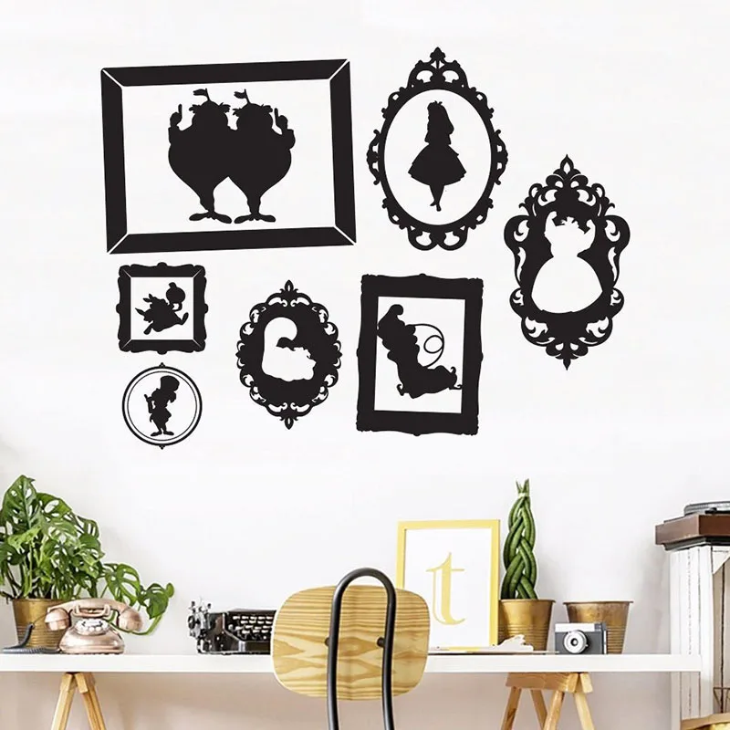 Alice in Wonderland Wall Decal Frames Fairy Tales Characters Art Door Window Vinyl Stickers Kids Bedroom Nursery Home Decor E112