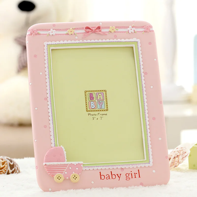 European Pink Lace With Cartoon Butterfly Baby Signs Home Tabletop Decor 7x5 Inches Baby's Resin Picture Photo Frame