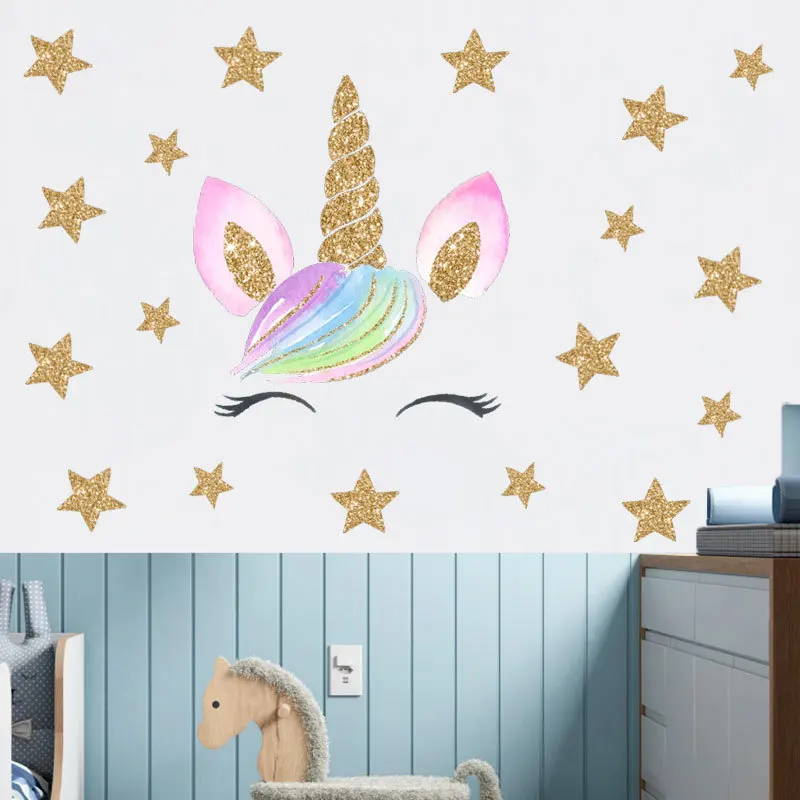 Cartoon unicorn wall sticker living room bedroom background home decor wall stickers for kids rooms decoracion hogar moderno