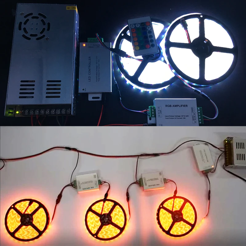 LED Lights with Light Bar Accessories, Synchronous Control, RGB Amplifier, Aluminum Housing Box, Signal Repeater 12A 24A