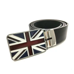 Cinturones de diseñador para hombre, cinturón de cuero negro de alta calidad con bandera británica de Union Jack, hebilla de Metal grande, cinturones de talla grande de 130cm