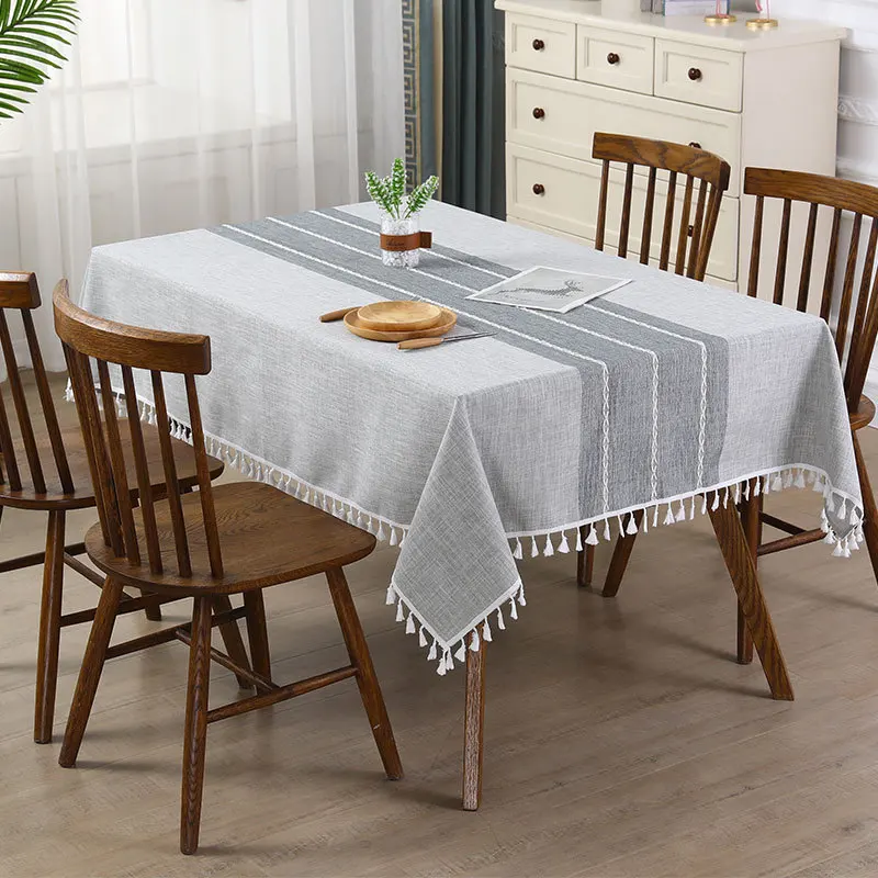 New Simple Tablecloth Striped Tablecloth Stitching Tassel Cotton Linen Tablecloth Coffee Table Cover Towel