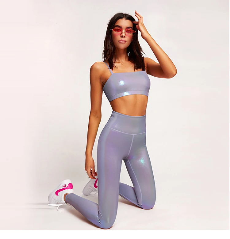 Tiktokleggings Women Shiny Sport Leggings High Rise Stretchy  Gym Wears Compressive Breathable Push Up Iridescent Activewears