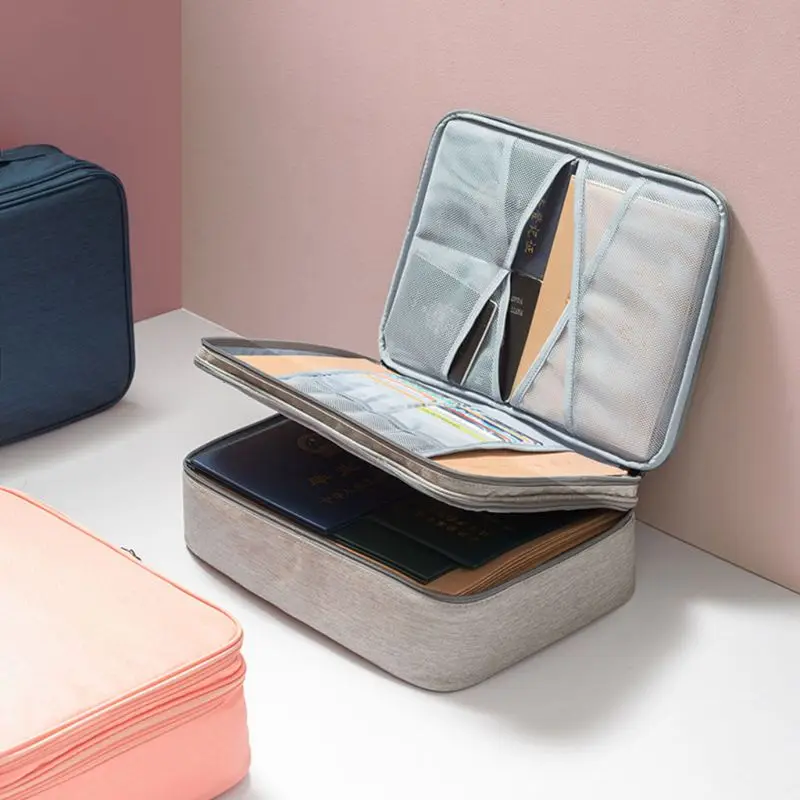 طبقة مزدوجة وثيقة حقيبة التذاكر سستة التخزين سعة كبيرة شهادات الملفات منظم السفر