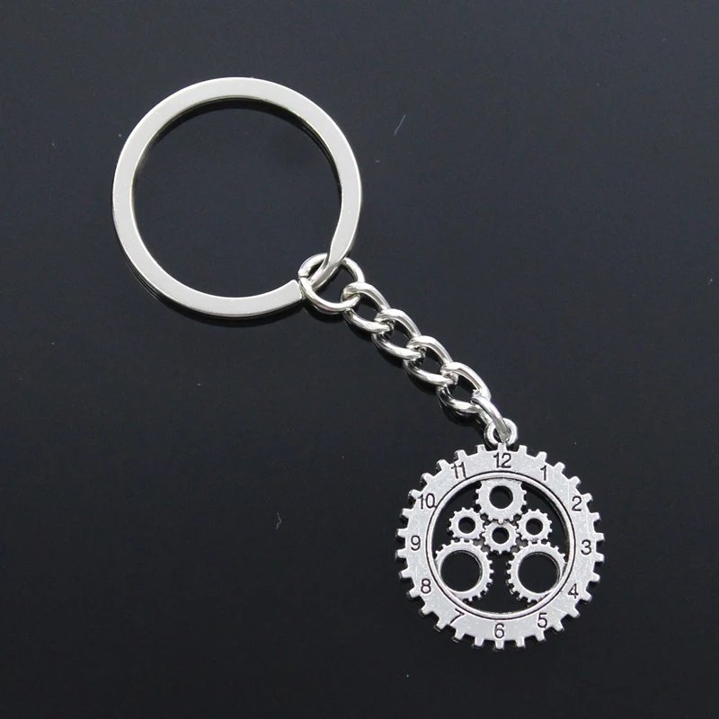 New Fashion Men 30mm Keychain DIY Metal Holder Chain Vintage Punk Gear Mechanical Clock Watch 28x25mm Silver Color Pendant Gift