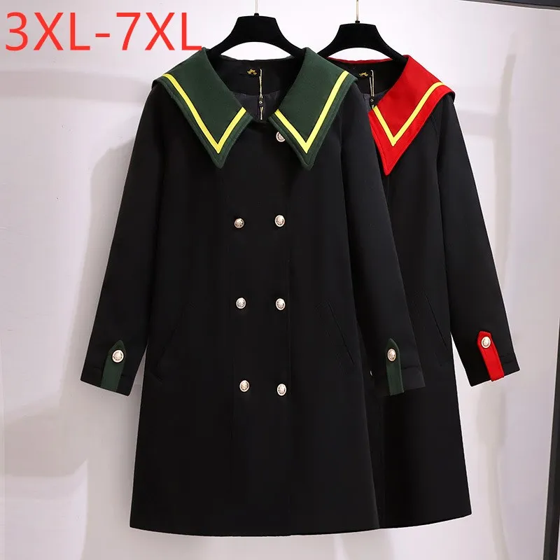 

New 2022 Autumn Winter Plus Size Women Clothing Woollen Overcoat Large Long Sleeve Pocket Black Long Coat 3XL 4XL 5XL 6XL 7XL