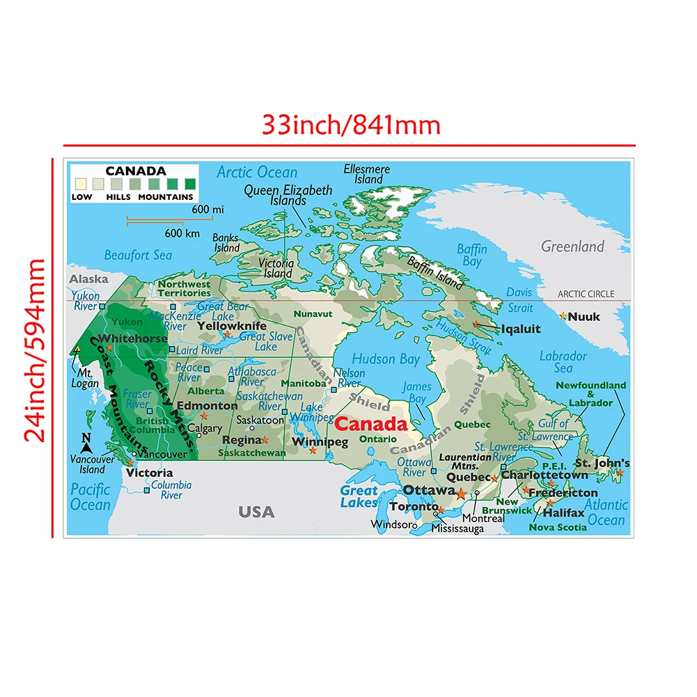 84*59 سنتيمتر كندا خريطة أوروغرافية الحديثة الجدار ملصق فني قماش اللوحة الفصول الدراسية ديكور المنزل اللوازم المدرسية