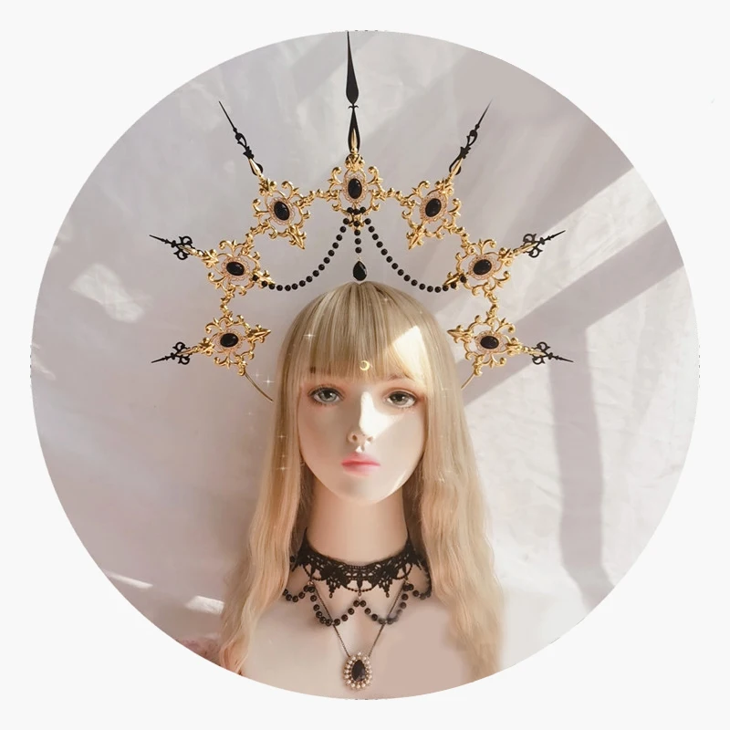 DIY Kit Angel  Feather Wings Gothic Lolita Halo Crown Cross Headband Virgin Bead Chain Tiara Headwear for Christmas Party