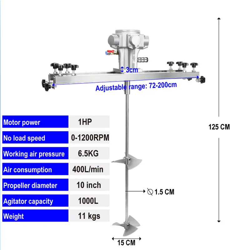 1Ton Tank Mixer IBC Air Mixer Folding Propeller Air Source, 1000L Capacity Mixer Pneumatic Mixer Tool