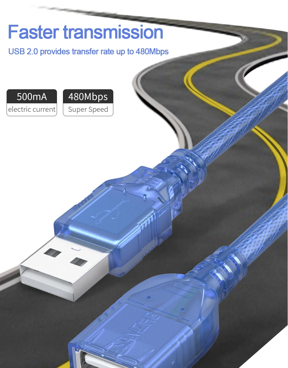 SAMZHE USB 2.0 Verlängerungskabel USB-zu-USB-Kabel 2.0 Stecker auf Buchse Verlängerungskabel Datenkabel für PC, TV, PS4, Computer, Laptop – Detail 4