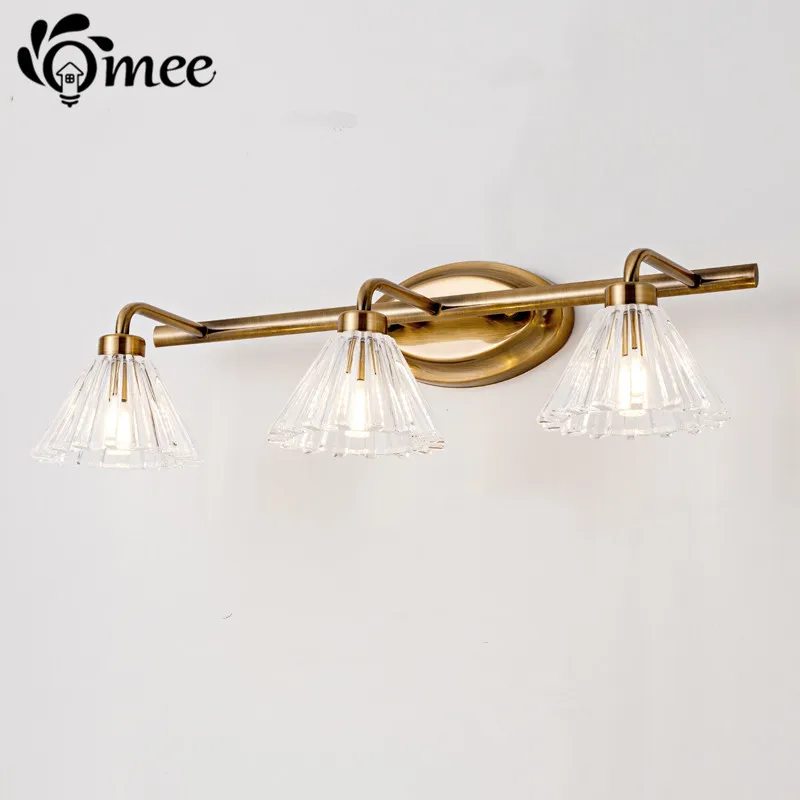 Vintage Led Wall Light Bronze Clear Lampshade Wall Lamp Bathroom Lamp 2heads 4heads For Mirror Glass Cover Wandlamp Indoor Light