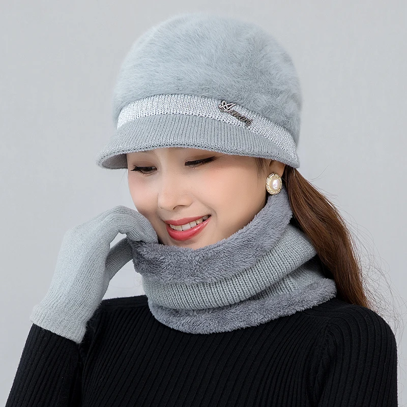 New High Quality Rabbit Fur Winter Hat For Women Beanies Knitted Cashmere Hat girl Solid Bonnet Femme Winter Caps