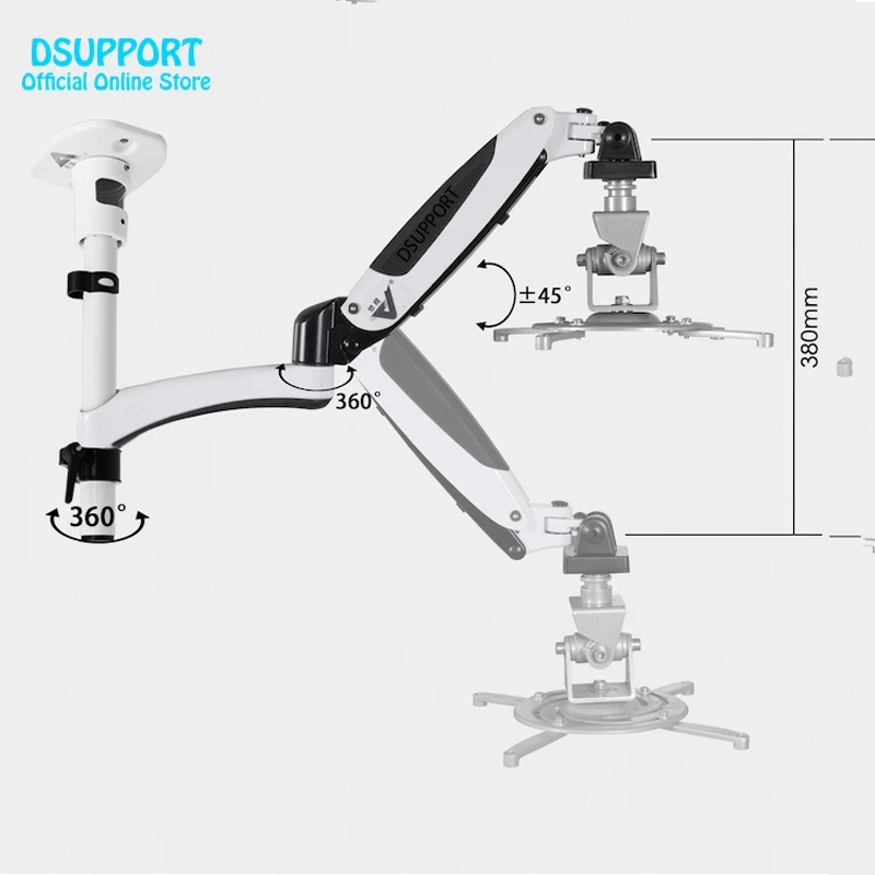 Aluminum Alloy 360 Degree Projector ceiling Mount Full Motion Retractable Universal Projector Hanger Bracket