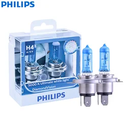 Philips Diamond Vision 9003 HB2 H4 12V 60/55W P43t 12342DVS2 5000K Cool White Light Car Halogen Headlight Hi/lo Beam (Twin Pack)